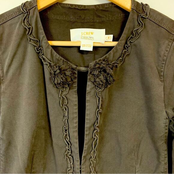 🆕 J CREW Blazer Jacket Women's 10 Brown Ruffles Classic Twill Chino Fall Preppy - Picture 3 of 8